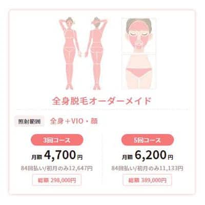 TCB東京中央美容外科の全身脱毛オーダーメイド（全身＋VIO＋顔）の画像
