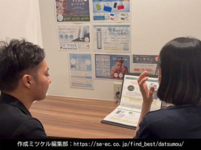 ミツケル編集部がメンズルシアクリニック大阪心斎橋院でカウンセリング体験・取材をしている様子