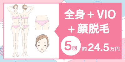 【医療脱毛】全身+VIO+顔脱毛の料金相場【5回：約24.5万円】詳細