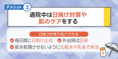 デメリット3.医療脱毛に通っている間は日焼け対策や肌のケアをする必要がある