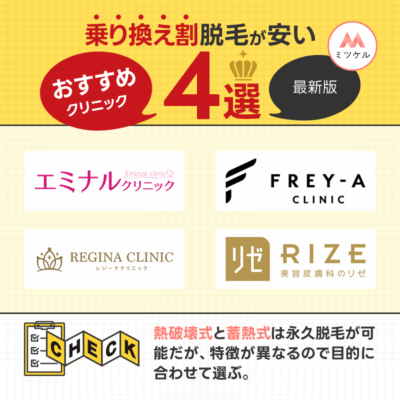 乗り換え割脱毛が安い医療脱毛クリニックおすすめ4選【最新版】