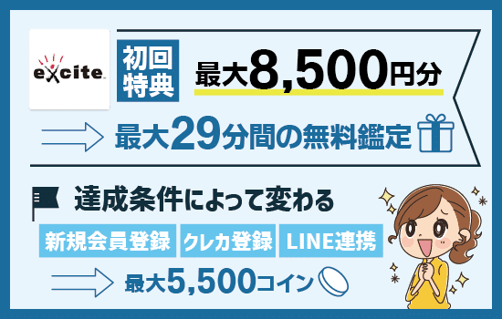エキサイト電話占いの初回特典は最大8,500円分プレゼント
